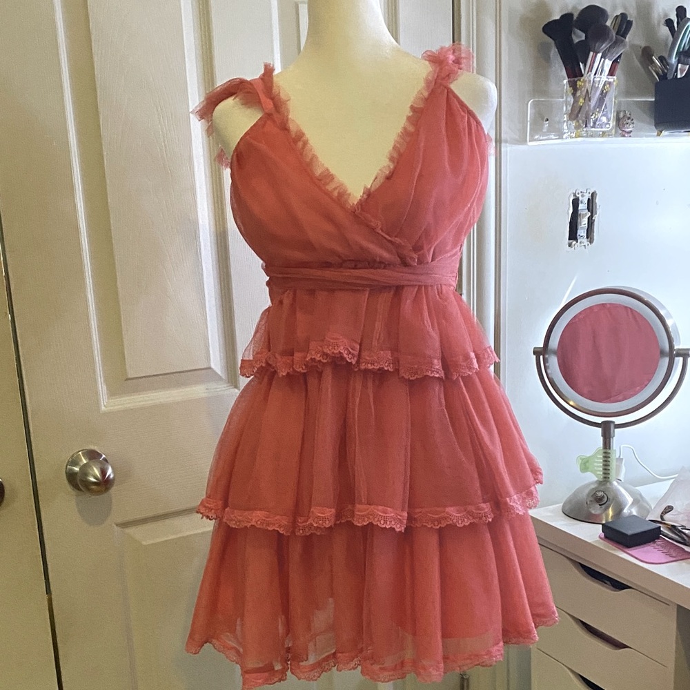 Chic Coral Ruffled Dress